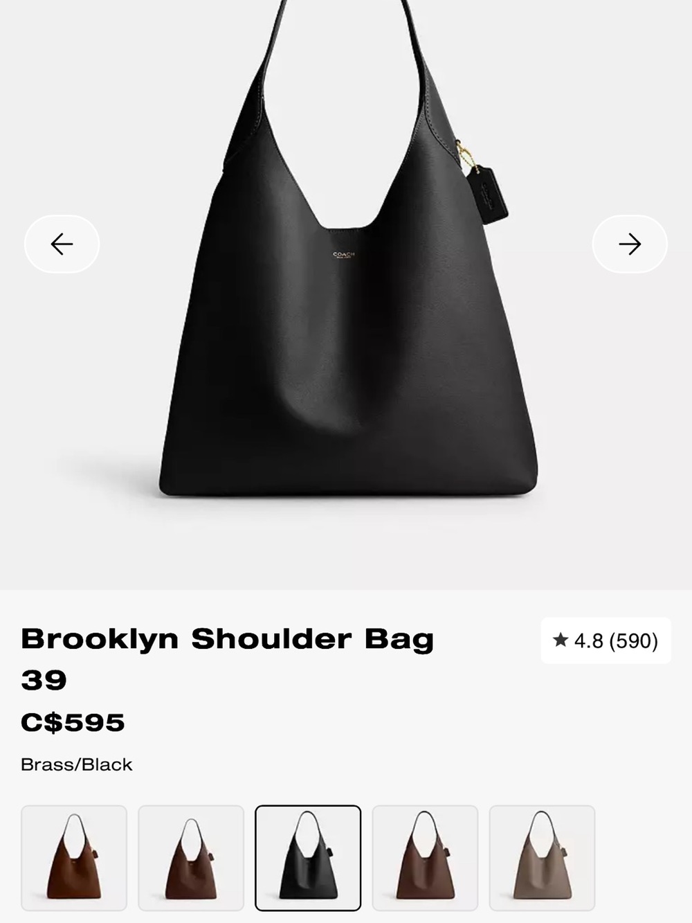 Coach Brooklyn Shoulder Bag - Black with Brass Hardware